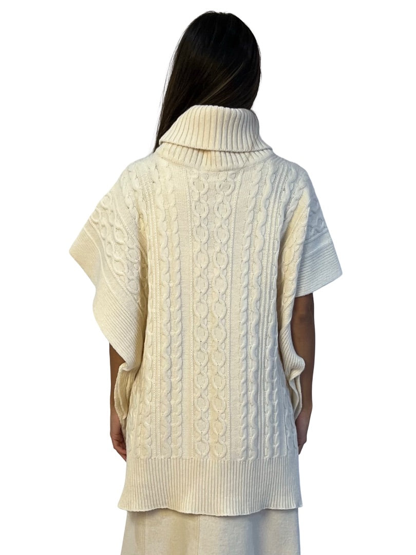 See By Chloe Ivory Wool Sleeveless Turtleneck Poncho. Size: M