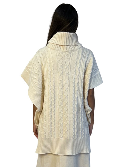 See By Chloe Ivory Wool Sleeveless Turtleneck Poncho. Size: M