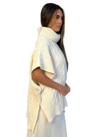 See By Chloe Ivory Wool Sleeveless Turtleneck Poncho. Size: M
