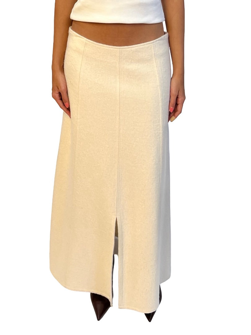 Jil Sander Cream Wool Blend Textured Midi Skirt. Size: 38