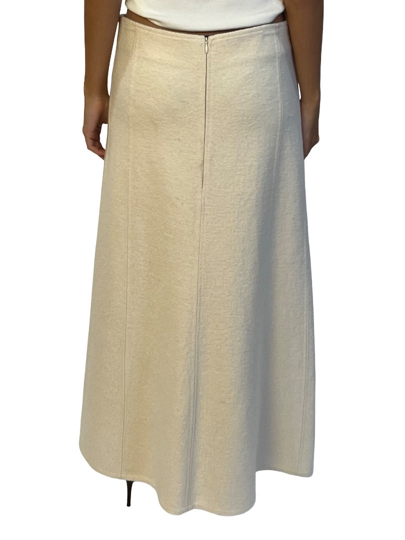 Jil Sander Cream Wool Blend Textured Midi Skirt. Size: 38