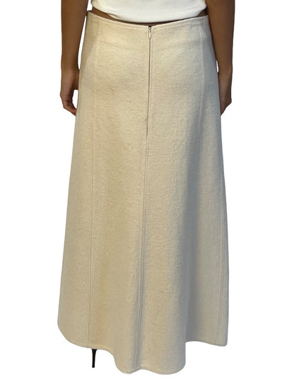 Jil Sander Cream Wool Blend Textured Midi Skirt. Size: 38