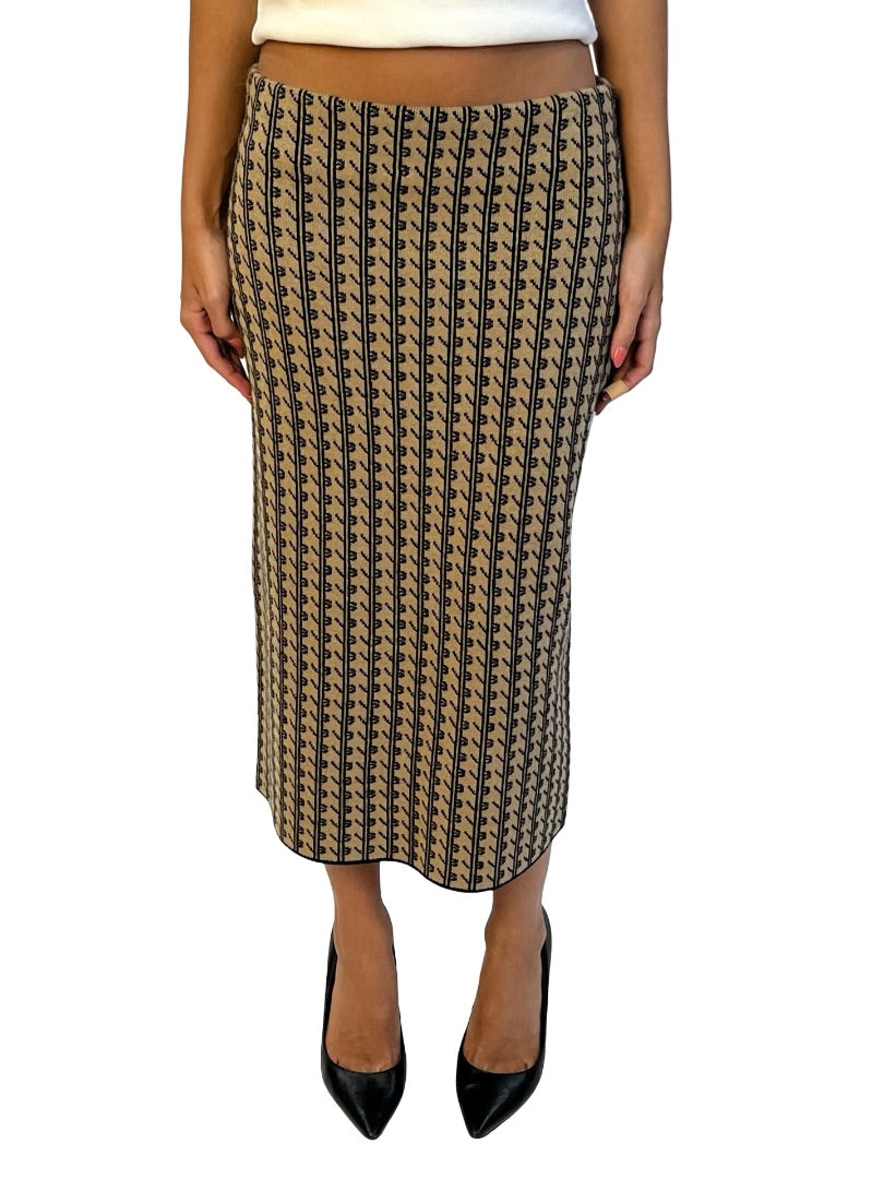 Victoria Beckham Biege/Black Wool Monogram Skirt. Size: S