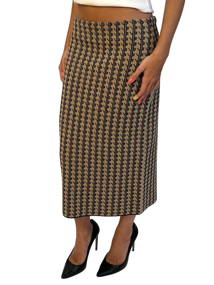 Victoria Beckham Biege/Black Wool Monogram Skirt. Size: S