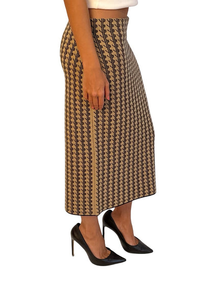 Victoria Beckham Biege/Black Wool Monogram Skirt. Size: S