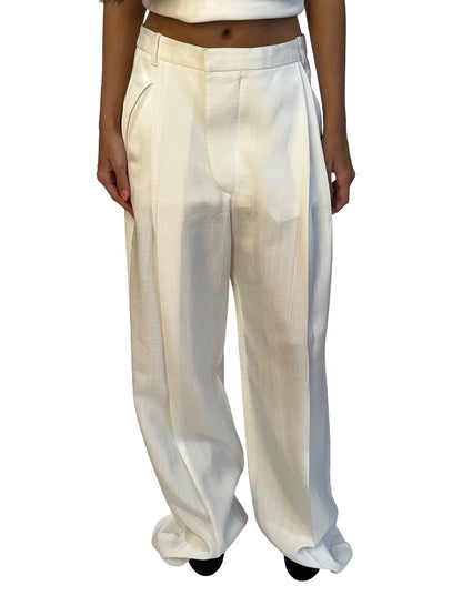 Victoria Beckham White Textured Tailored Pants. Size: 10