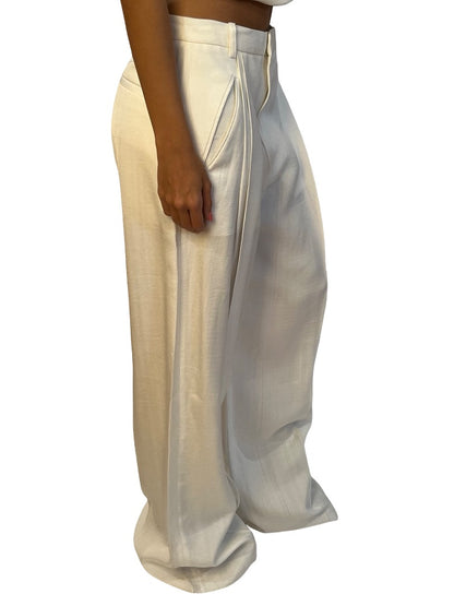 Victoria Beckham White Textured Tailored Pants. Size: 10