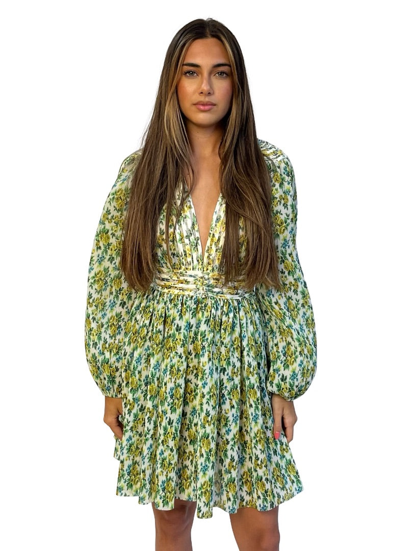 Zimmermann Green Floral Pleated Mini Dress. Size: 1