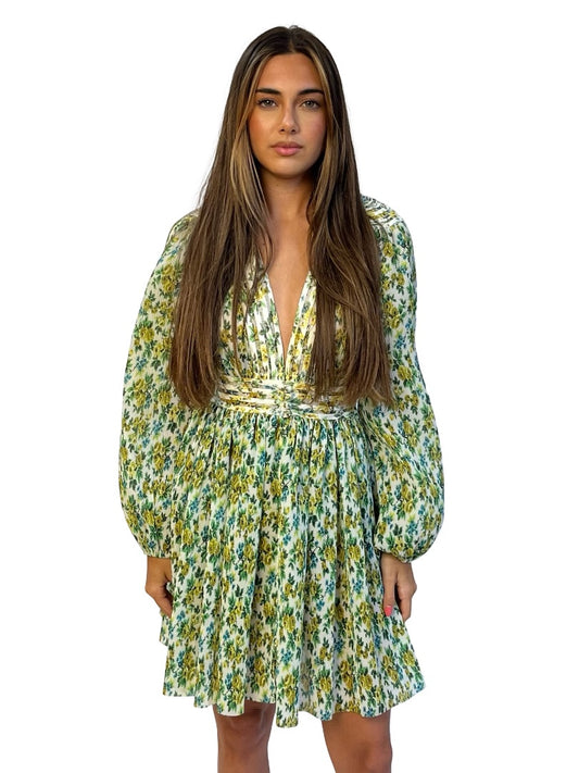 Zimmermann Green Floral Pleated Mini Dress. Size: 1