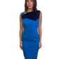 Roland Mouret Cobalt Blue & Black Three Quarter Length Dress w Block Colour Detail at Neck. Size: 10