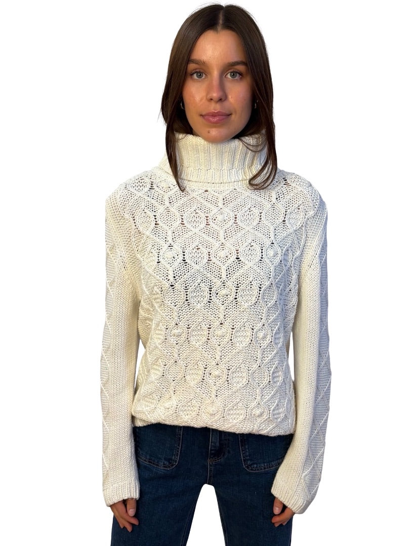 MARCCAIN Cream Knit Turtleneck Sweater. Size: N 5