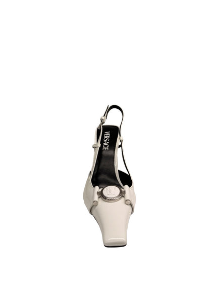 Versace White Medusa Slingback 105 Block Heels. Size: 38