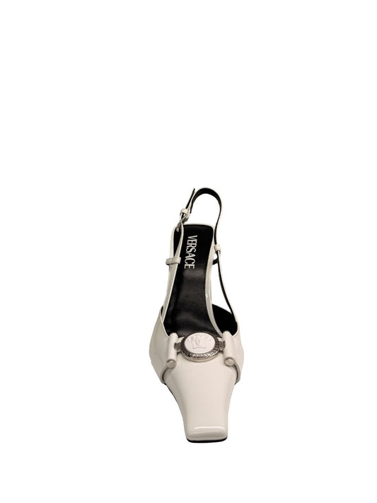 Versace White Medusa Slingback 105 Block Heels. Size: 38