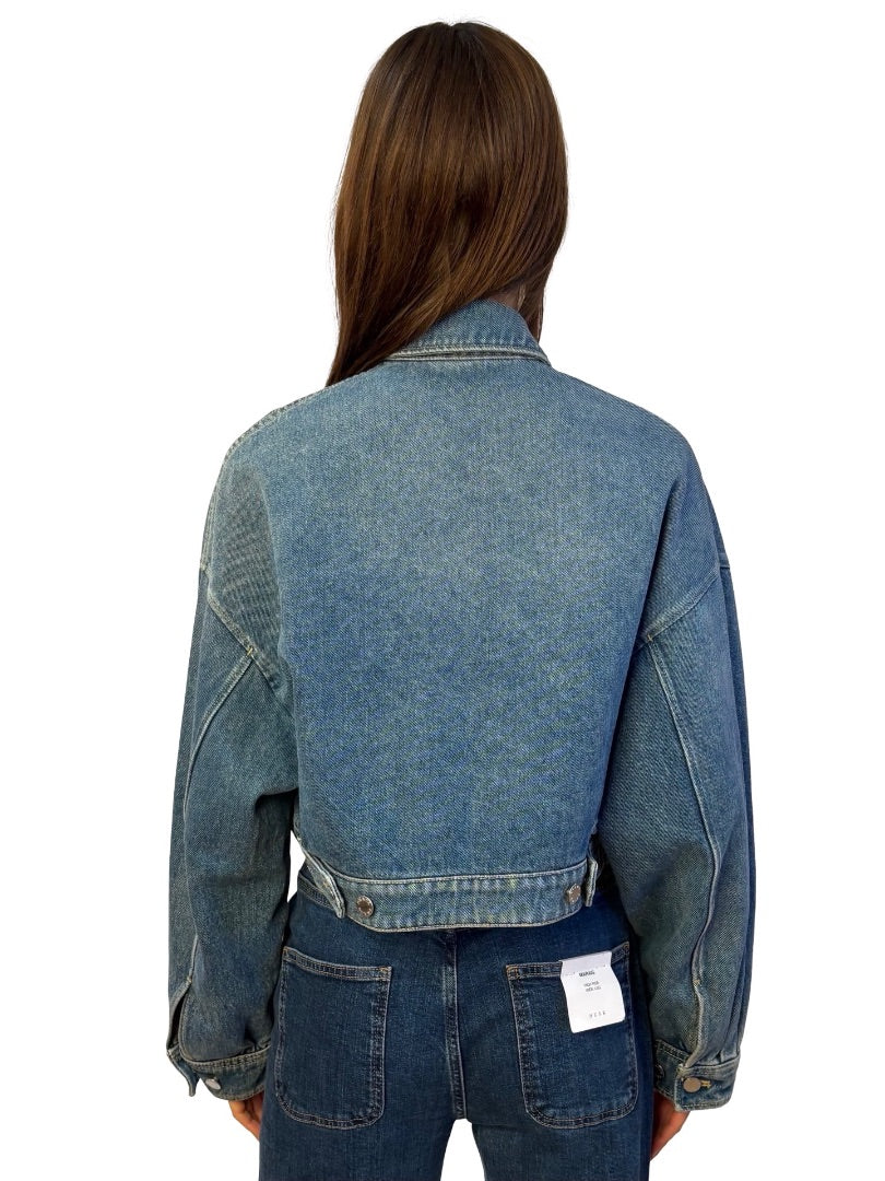 Prada Blue Wash Cropped Denim Jacket. Size: 36
