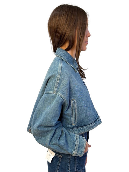 Prada Blue Wash Cropped Denim Jacket. Size: 36