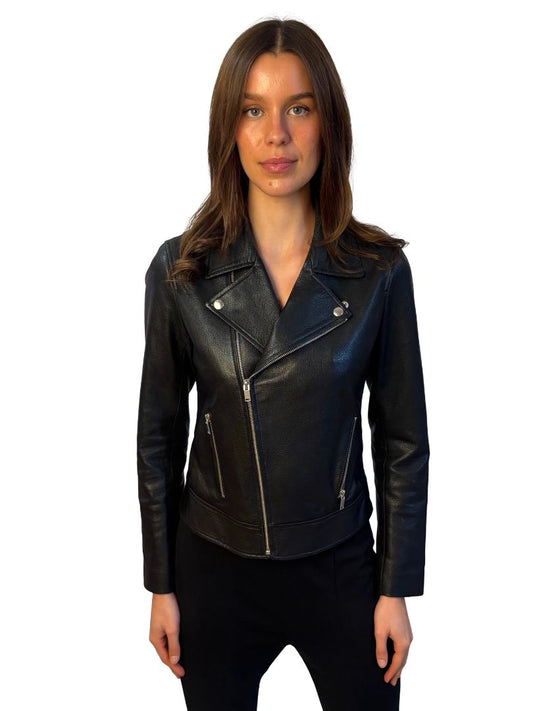 Ena Pelly Black Leather Jacket. Size: 8