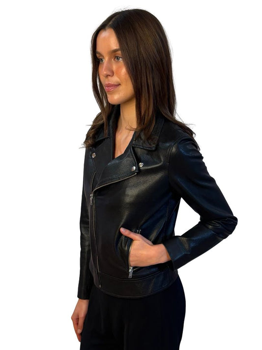 Ena Pelly Black Leather Jacket. Size: 8