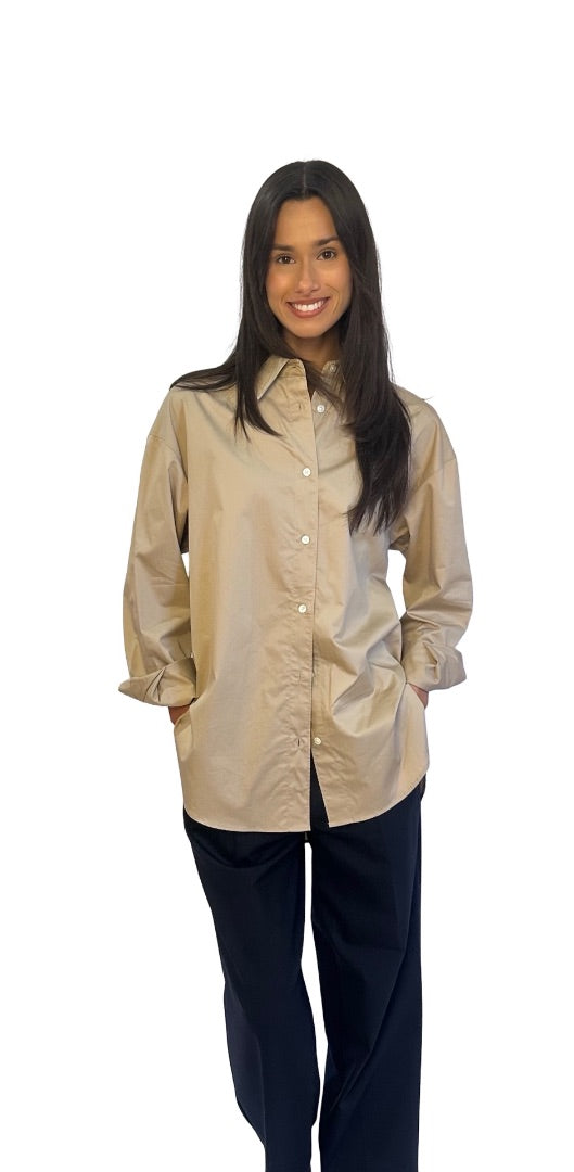 soldout.nyc Beige Cotton High-Low Shirt. Size: S