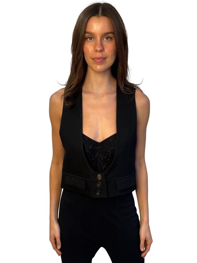 Chloe Black Low Cut Wool Vest. Size: 40