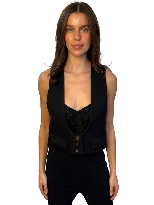 Chloe Black Low Cut Wool Vest. Size: 40