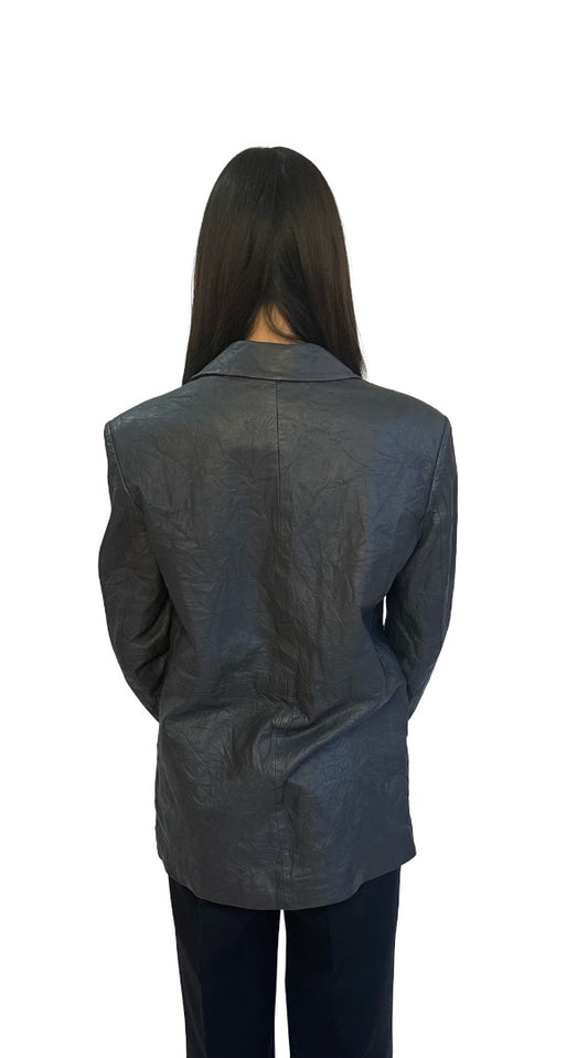 Zadig & Voltaire Grey Crinkled Lamb Leather Blazer. Size: 36