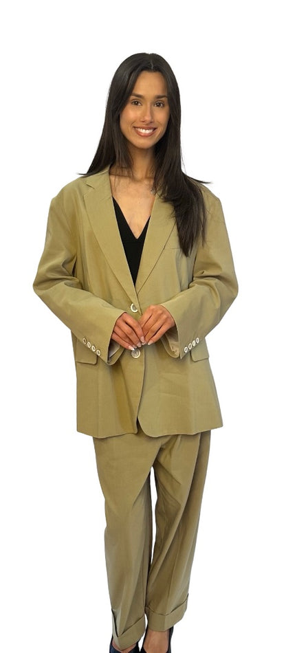 Erika Cavallini Matcha Green Linen Blend Oversized Suit Set W Belt. Size: 8-10