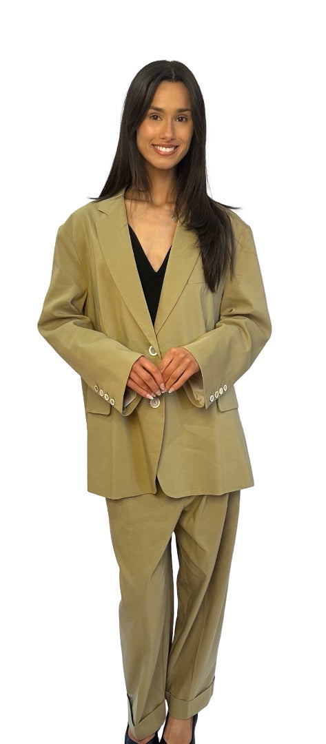 Erika Cavallini Matcha Green Linen Blend Oversized Suit Set W Belt. Size: 8-10