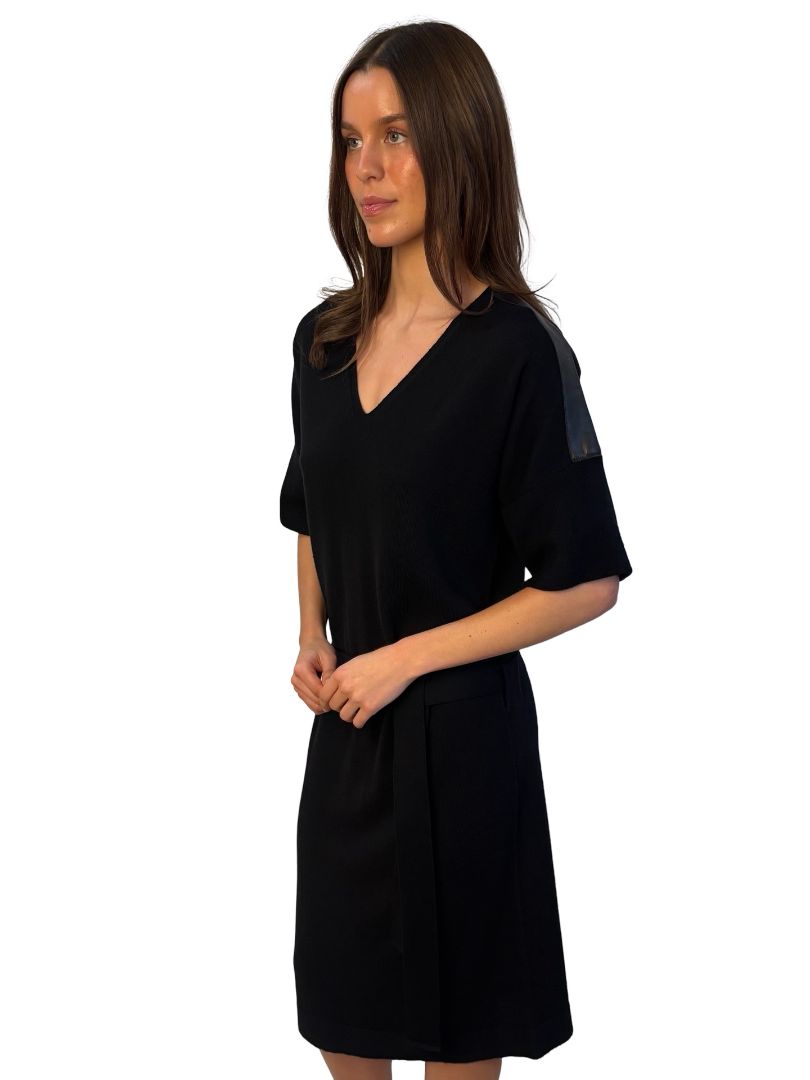 Emporio Armani Black Leather Shoulder Panel Dress. Size: 40