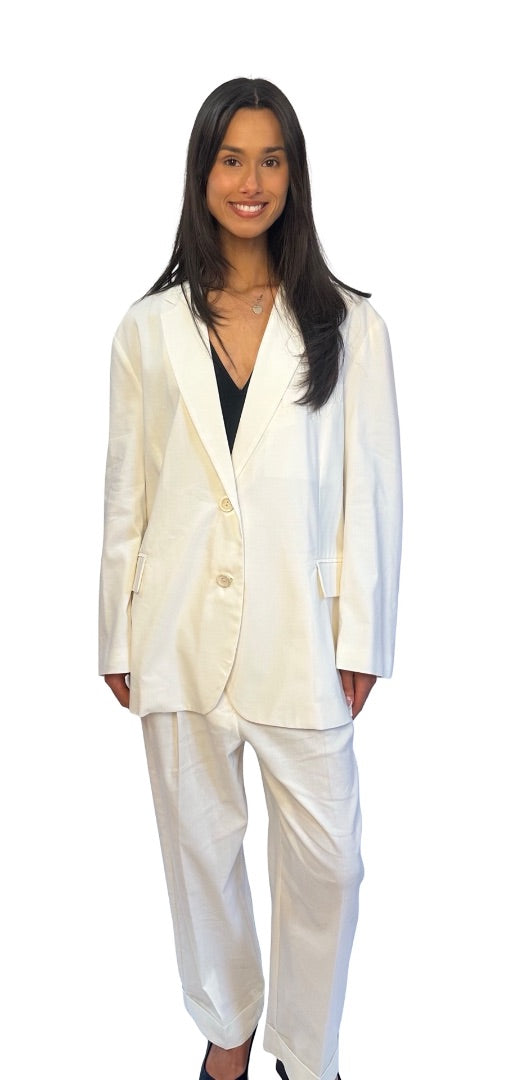 Erika Cavallini White Linen Blend Oversized Suit Set W Belt. Size: S-M