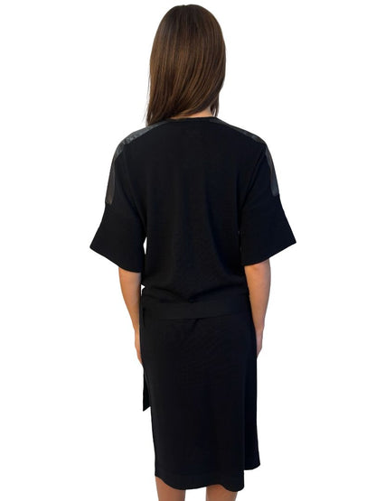 Emporio Armani Black Leather Shoulder Panel Dress. Size: 40