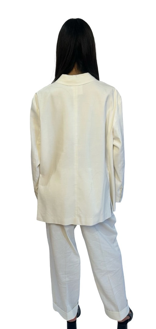 Erika Cavallini White Linen Blend Oversized Suit Set W Belt. Size: S-M