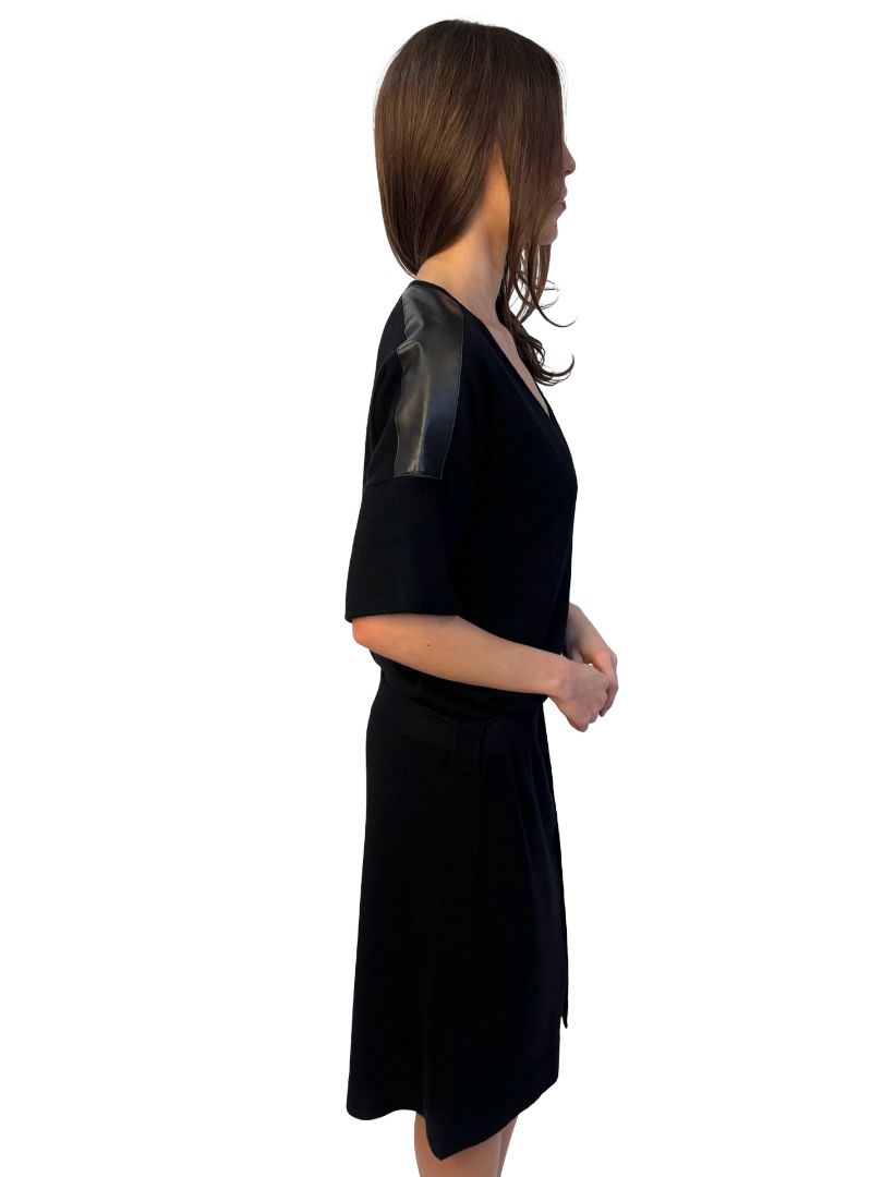 Emporio Armani Black Leather Shoulder Panel Dress. Size: 40