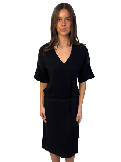 Emporio Armani Black Leather Shoulder Panel Dress. Size: 40