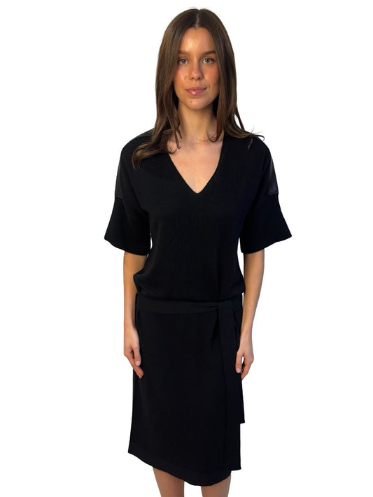 Emporio Armani Black Leather Shoulder Panel Dress. Size: 40