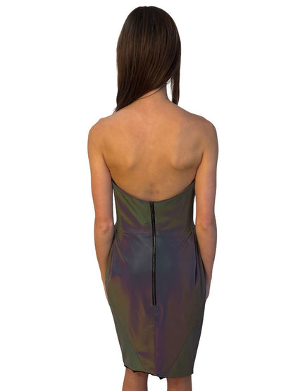 Maticevski Grey PF 2020 'Neuron' Iridescent Strapless Dress. Size: 10