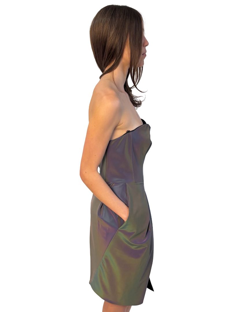 Maticevski Grey PF 2020 'Neuron' Iridescent Strapless Dress. Size: 10