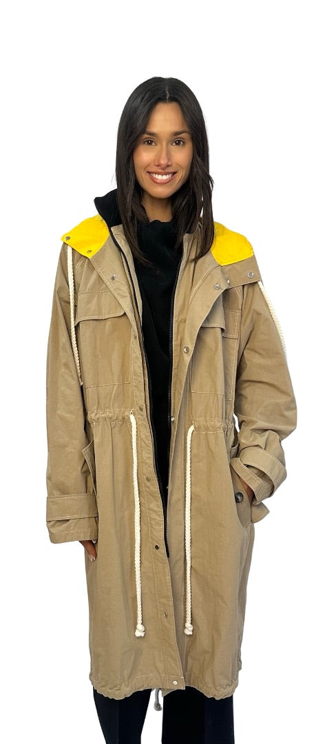 JW Anderson Beige Multi Pocket Long Wind Jacket W Rope Ties. Size: 10