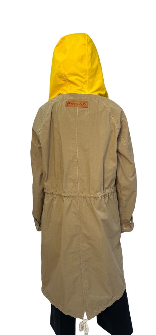 JW Anderson Beige Multi Pocket Long Wind Jacket W Rope Ties. Size: 10