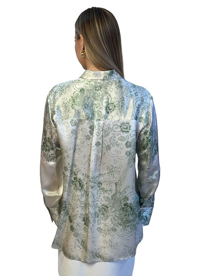 Roame White/Green Silk Blend Printed Shirt. Size: 1