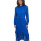 Ganni Blue Long Sleeve Button Up Dress W Belt Lace. Size: 38