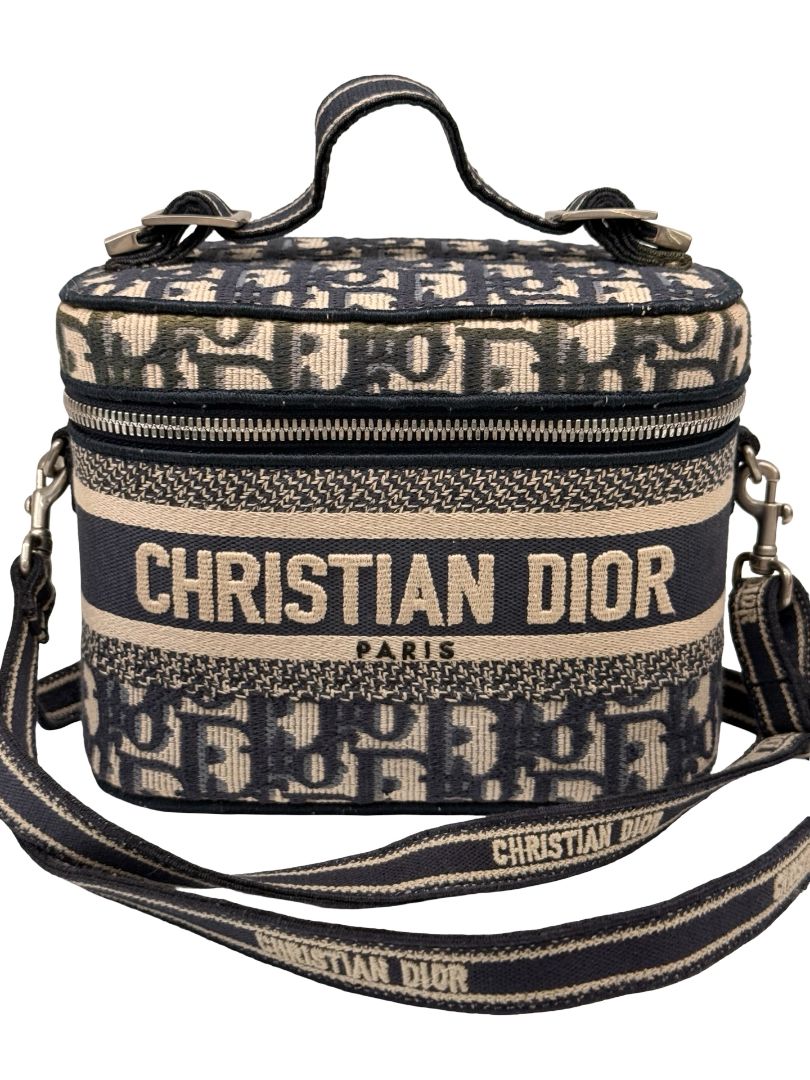 Christian Dior Navy/Beige Oblique Vanity Case Crossbody / Shoulder Bag.