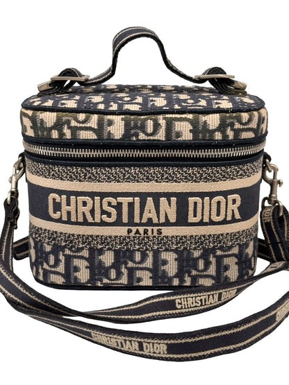 Christian Dior Navy/Beige Oblique Vanity Case Crossbody / Shoulder Bag.