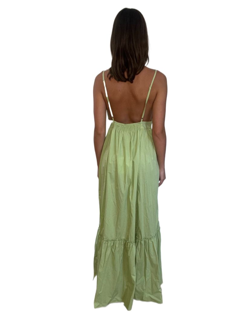 Beatrice Light Green Thin Straps Long Cotton Dress W Beading. Size: S