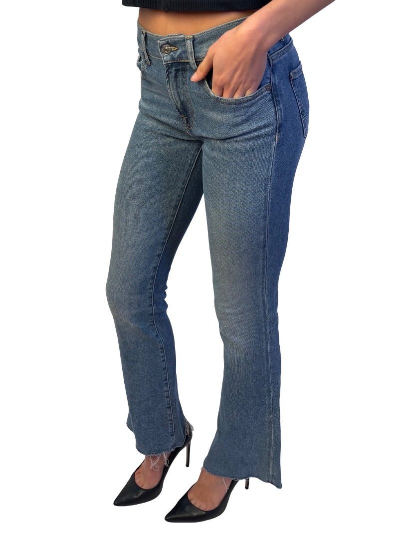 7 for All Mankind Blue Wash Slim Flare Jean. Size: 25