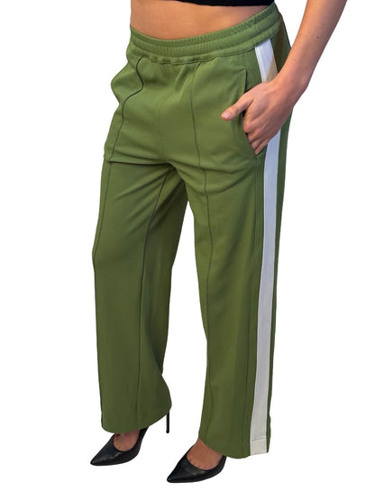 Bassike Green Nylon Stripe Trackpant. Size: 0