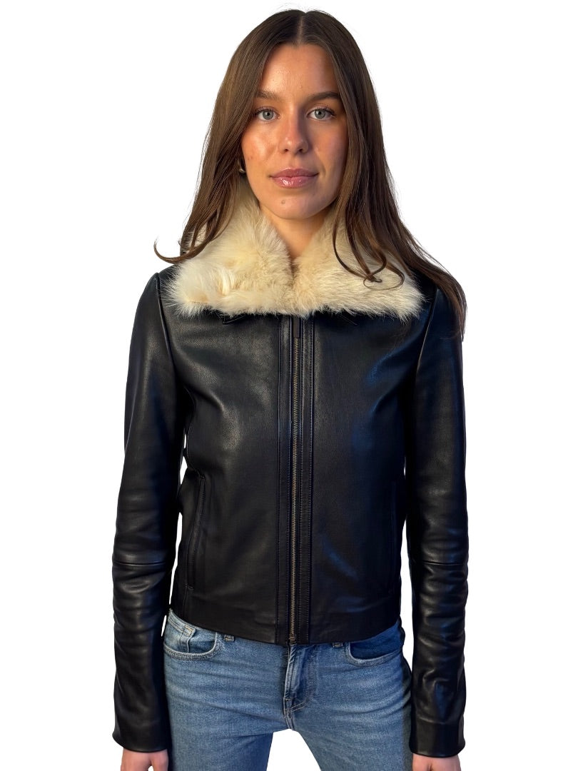Viktoria & Woods Black Leather 'Daredevil' Jacket W Detachable Shearling Collar. Size: 00