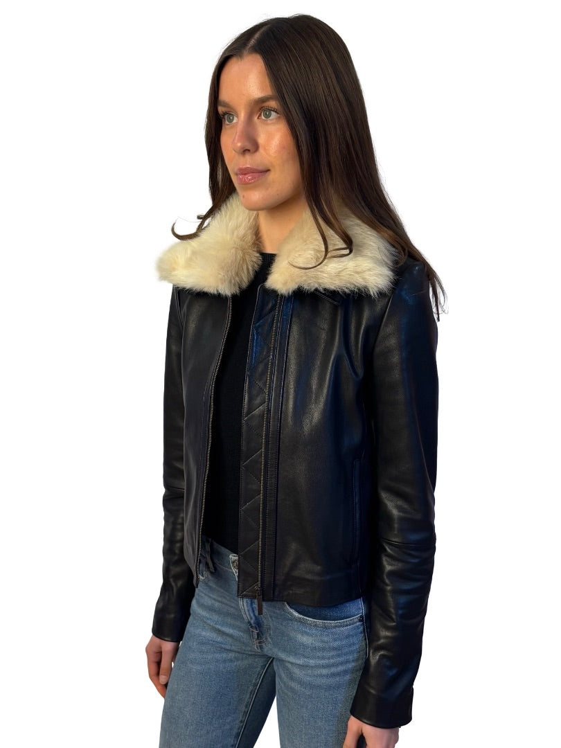 Viktoria & Woods Black Leather 'Daredevil' Jacket W Detachable Shearling Collar. Size: 00