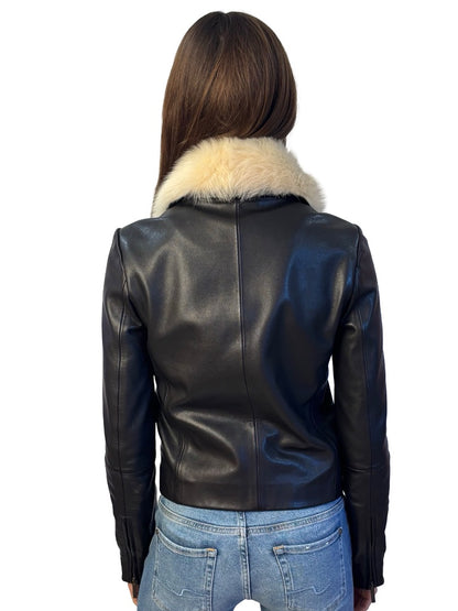 Viktoria & Woods Black Leather 'Daredevil' Jacket W Detachable Shearling Collar. Size: 00