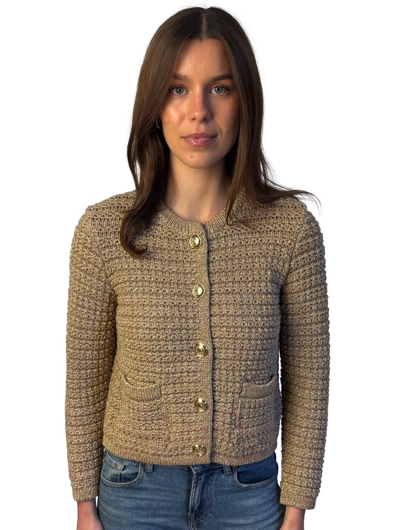 Ba&sh Gold Metallic Buttoned Cardigan. Size: 1