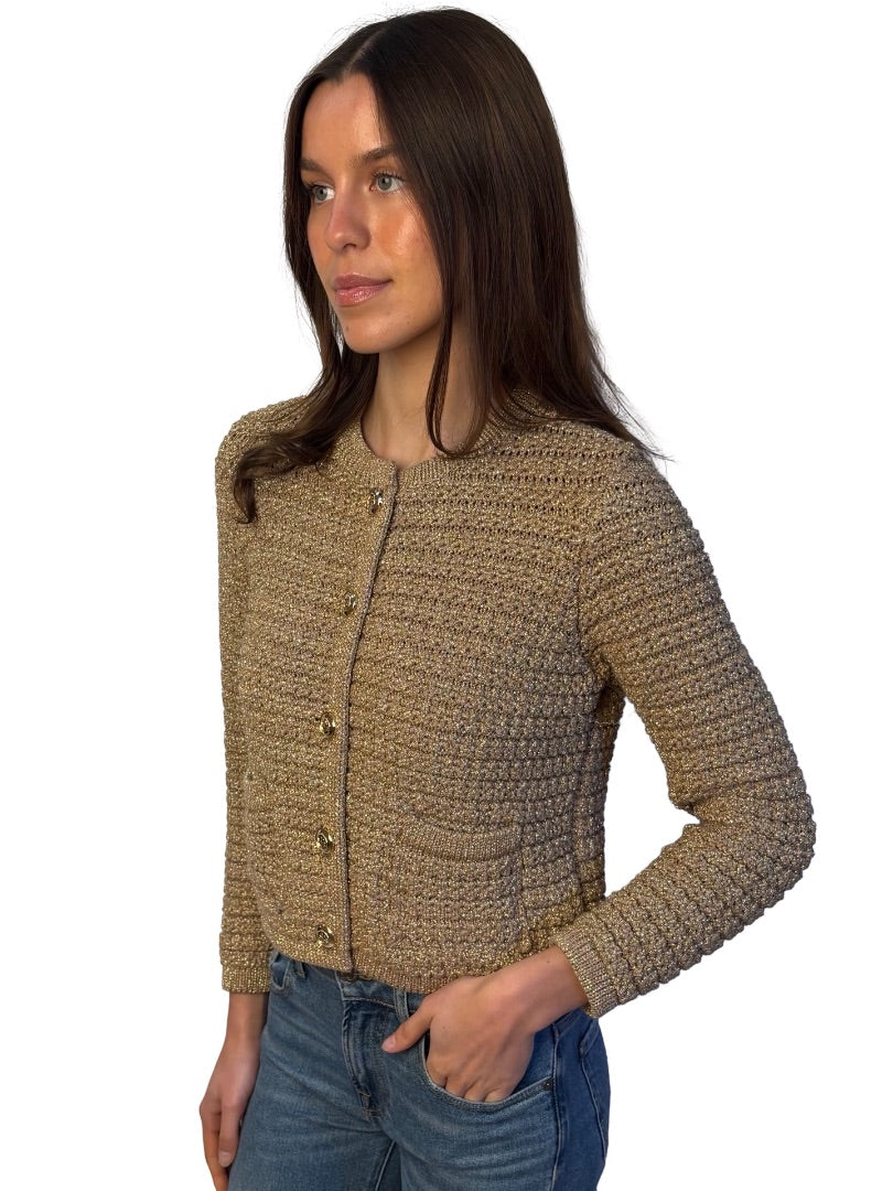 Ba&sh Gold Metallic Buttoned Cardigan. Size: 1